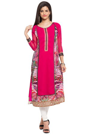 Faux Georgette Straight Kurti In Pink