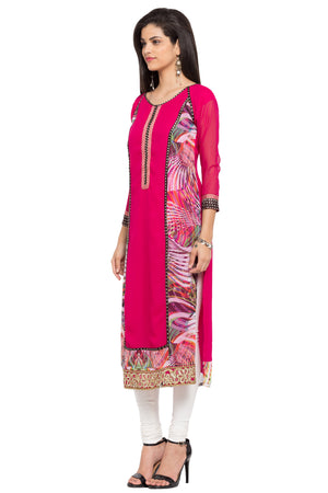 Faux Georgette Straight Kurti In Pink