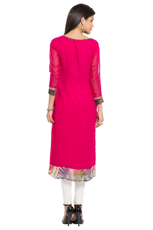Faux Georgette Straight Kurti In Pink