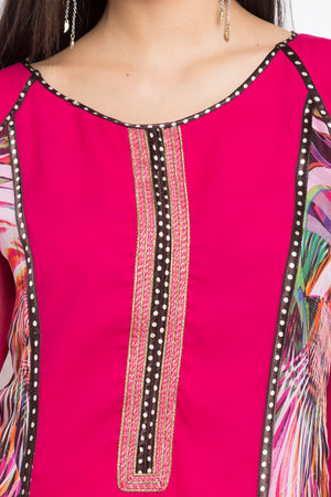 Faux Georgette Straight Kurti In Pink