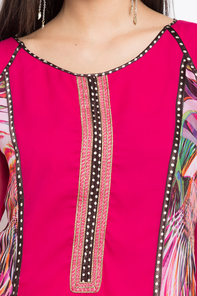 Faux Georgette Straight Kurti In Pink