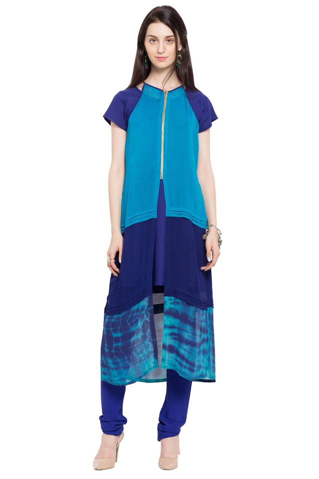Faux Georgette Straight Kurta Top in Blue
