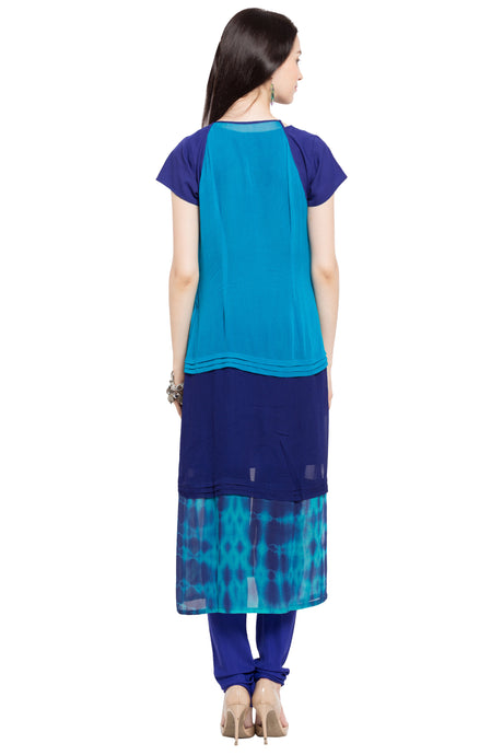Faux Georgette Straight Kurta Top in Blue - Back