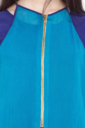 Faux Georgette Straight Kurta Top in Blue - Zoom