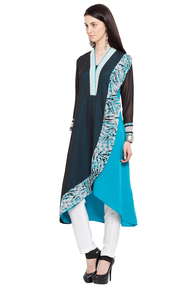 Faux Georgette High-Low Kurti Top In Black