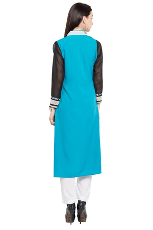 Faux Georgette High-Low Kurti Top In Black