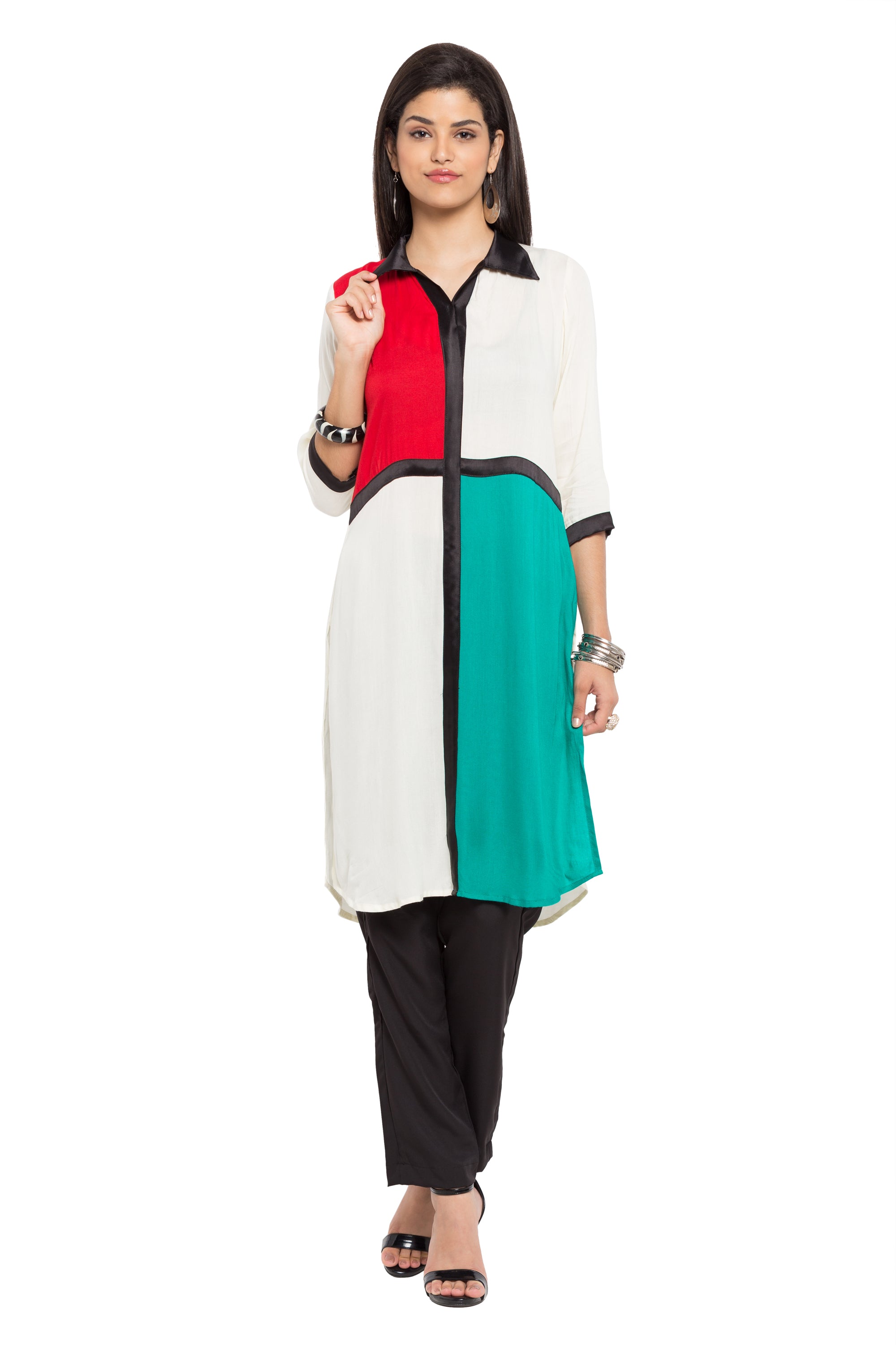 Faux Georgette Straight Kurti In White