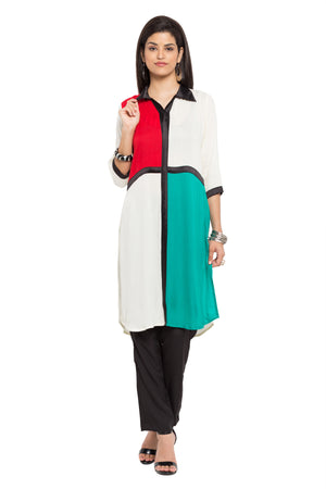 Faux Georgette Straight Kurti In White