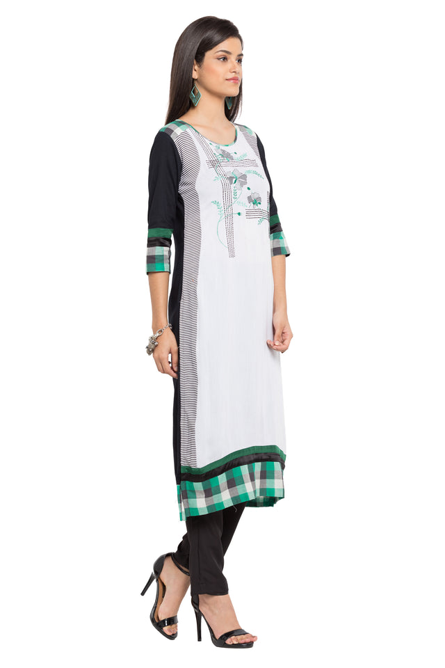 Blended Cotton Straight Kurti Top In White