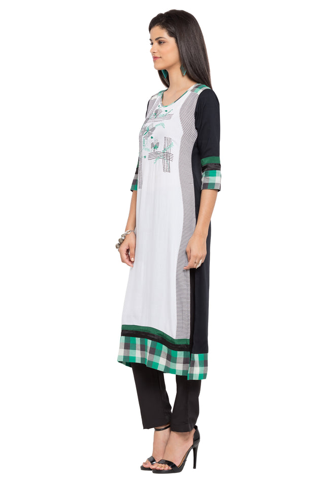 Blended Cotton Straight Kurti Top In White