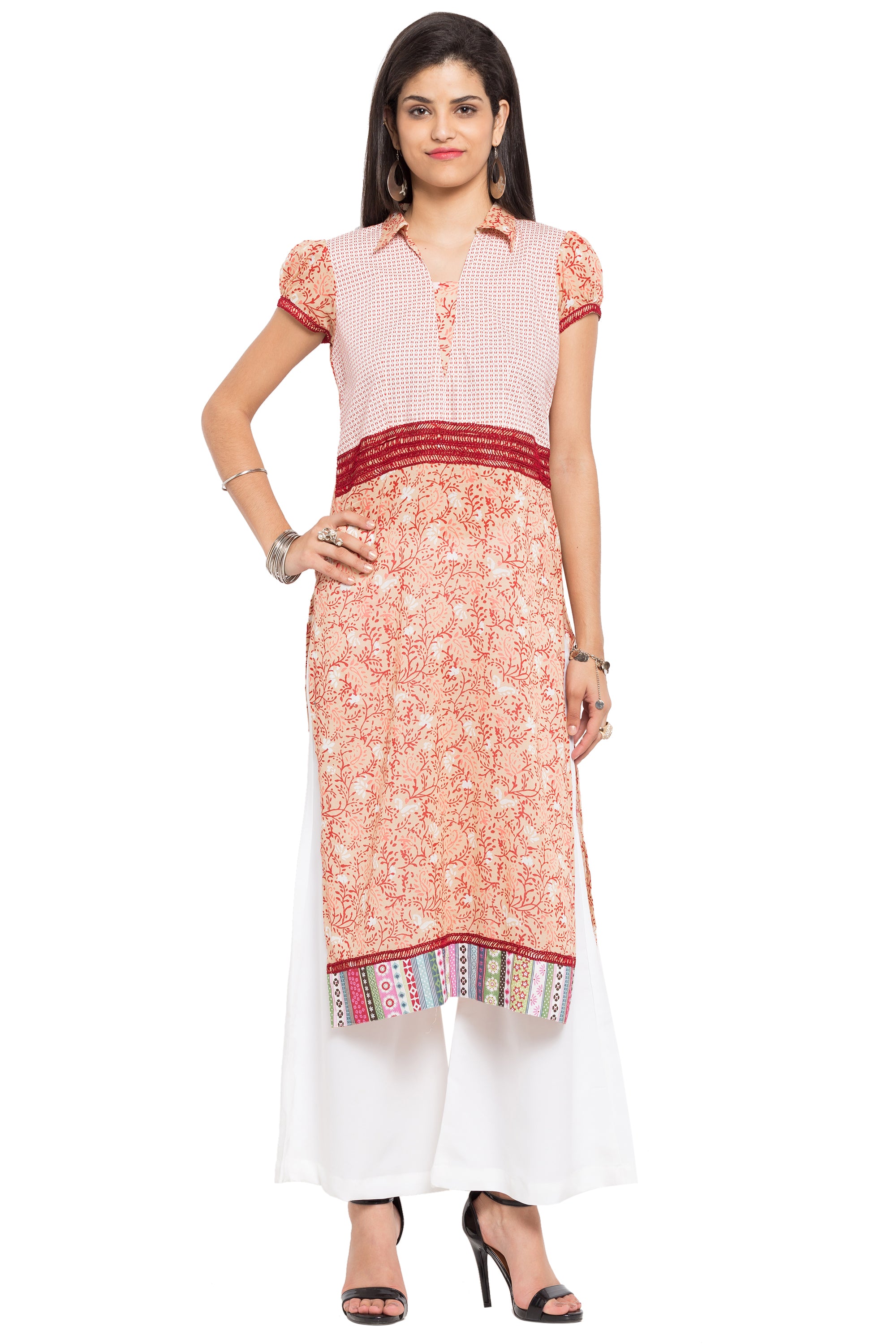 Blended Cotton Straight Kurti Top In Orange