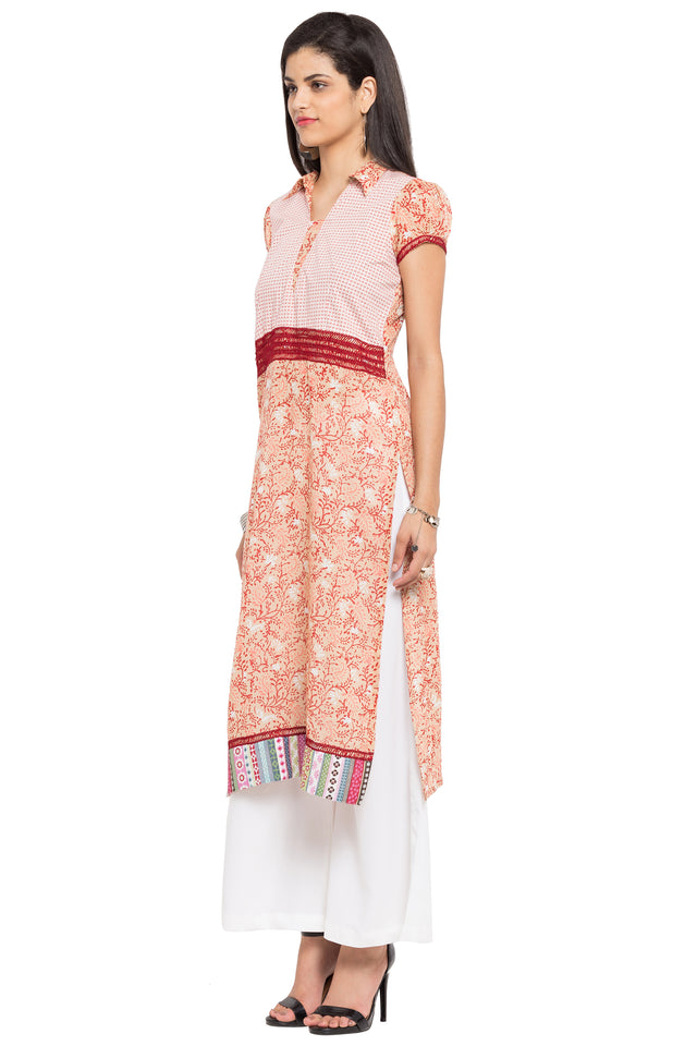 Blended Cotton Straight Kurti Top In Orange