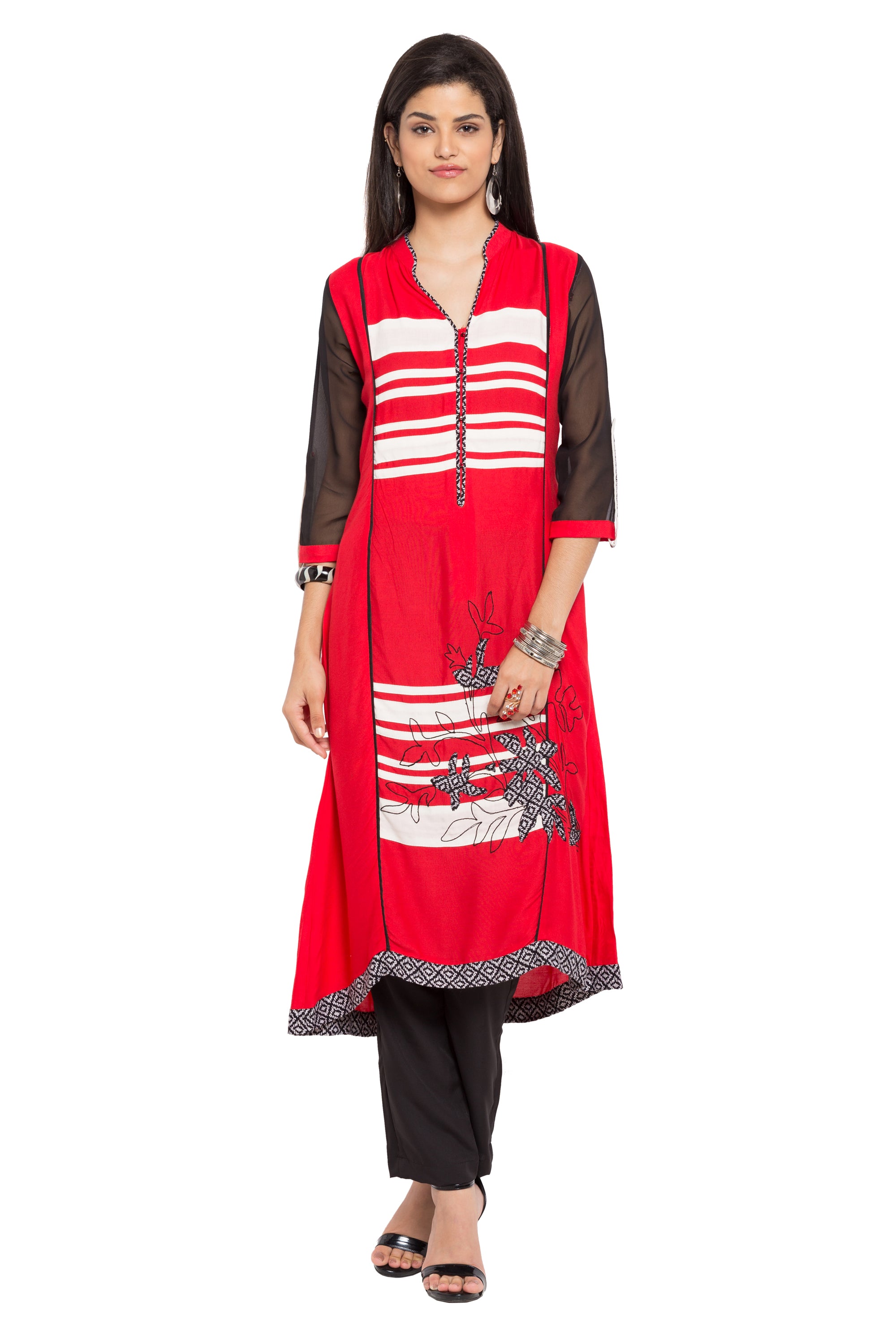 Blended Cotton A-Line Kurti Top In Red