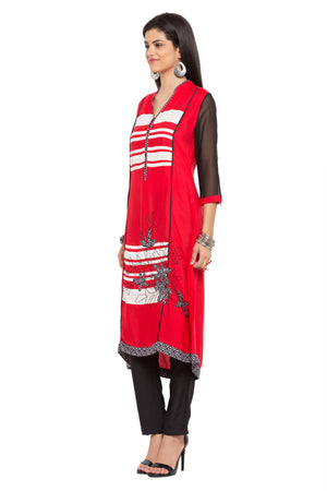 Blended Cotton A-Line Kurti Top In Red