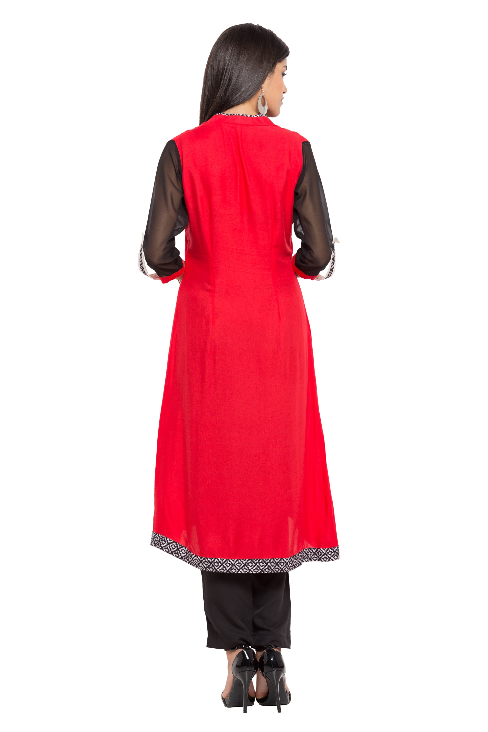 Blended Cotton A-Line Kurti Top In Red