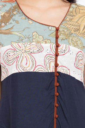 Blended Cotton A-Line Kurti In Blue