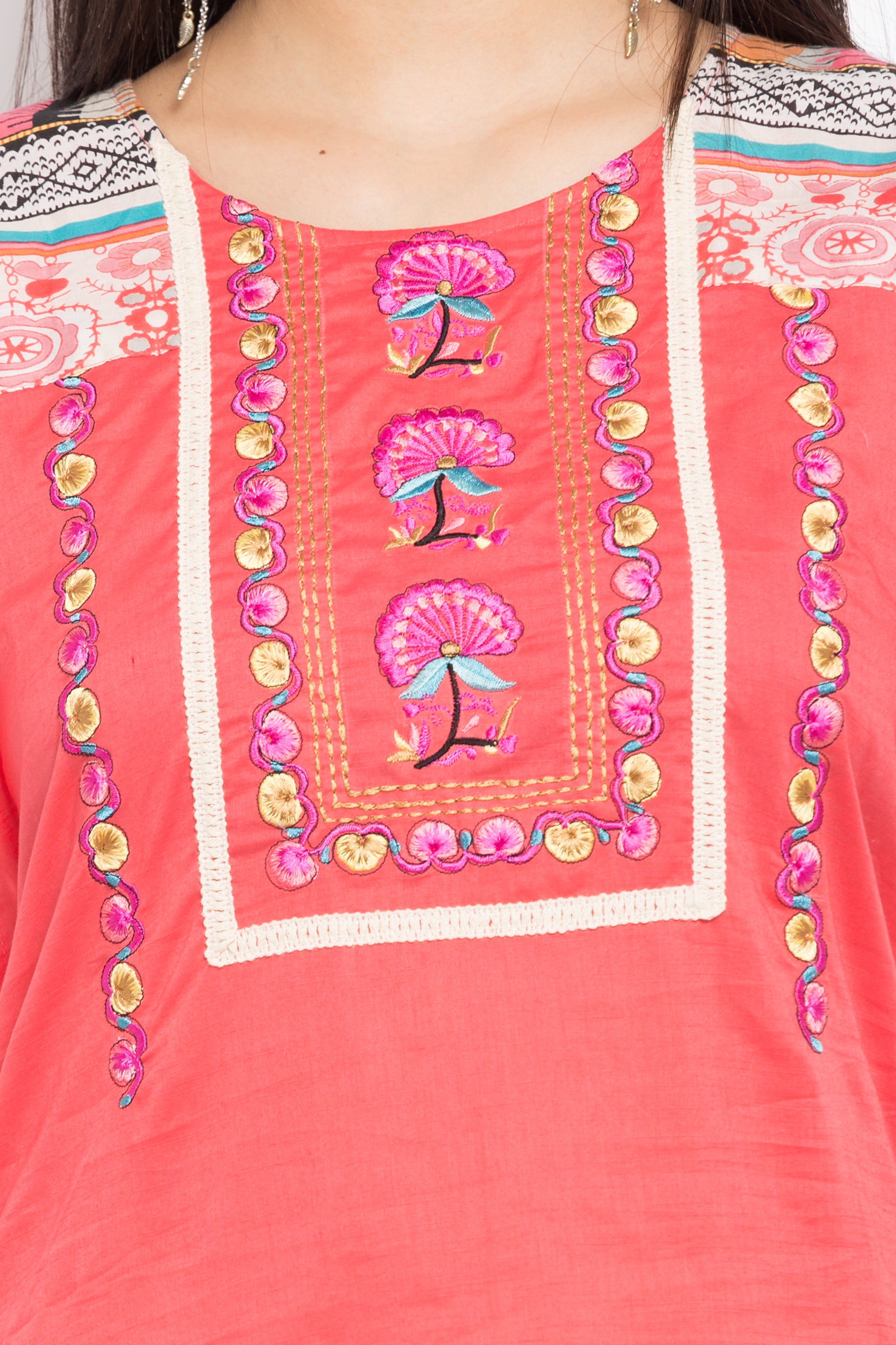 Blended Cotton Asymmetric Kurti In Pink
