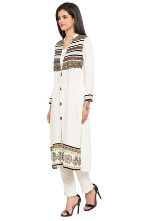 Blended Cotton Straight Kurti Top In White