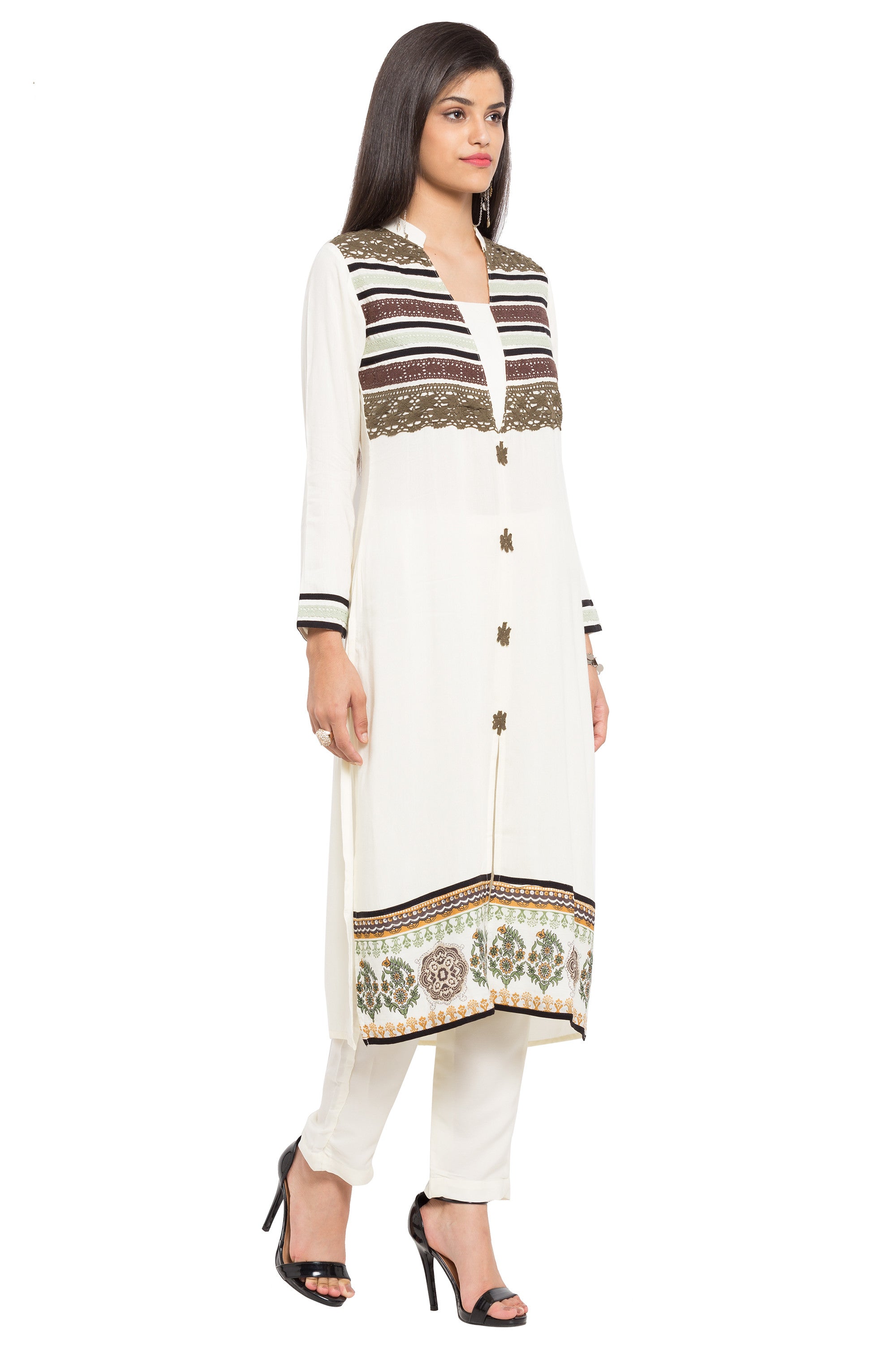 Blended Cotton Straight Kurti Top In White