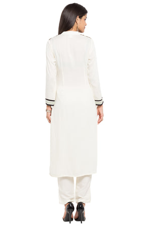 Blended Cotton Straight Kurti Top In White