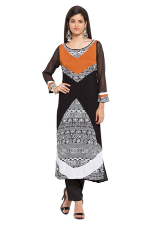 Blended Cotton Straight Kurti Top In Black