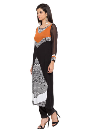 Blended Cotton Straight Kurti Top In Black