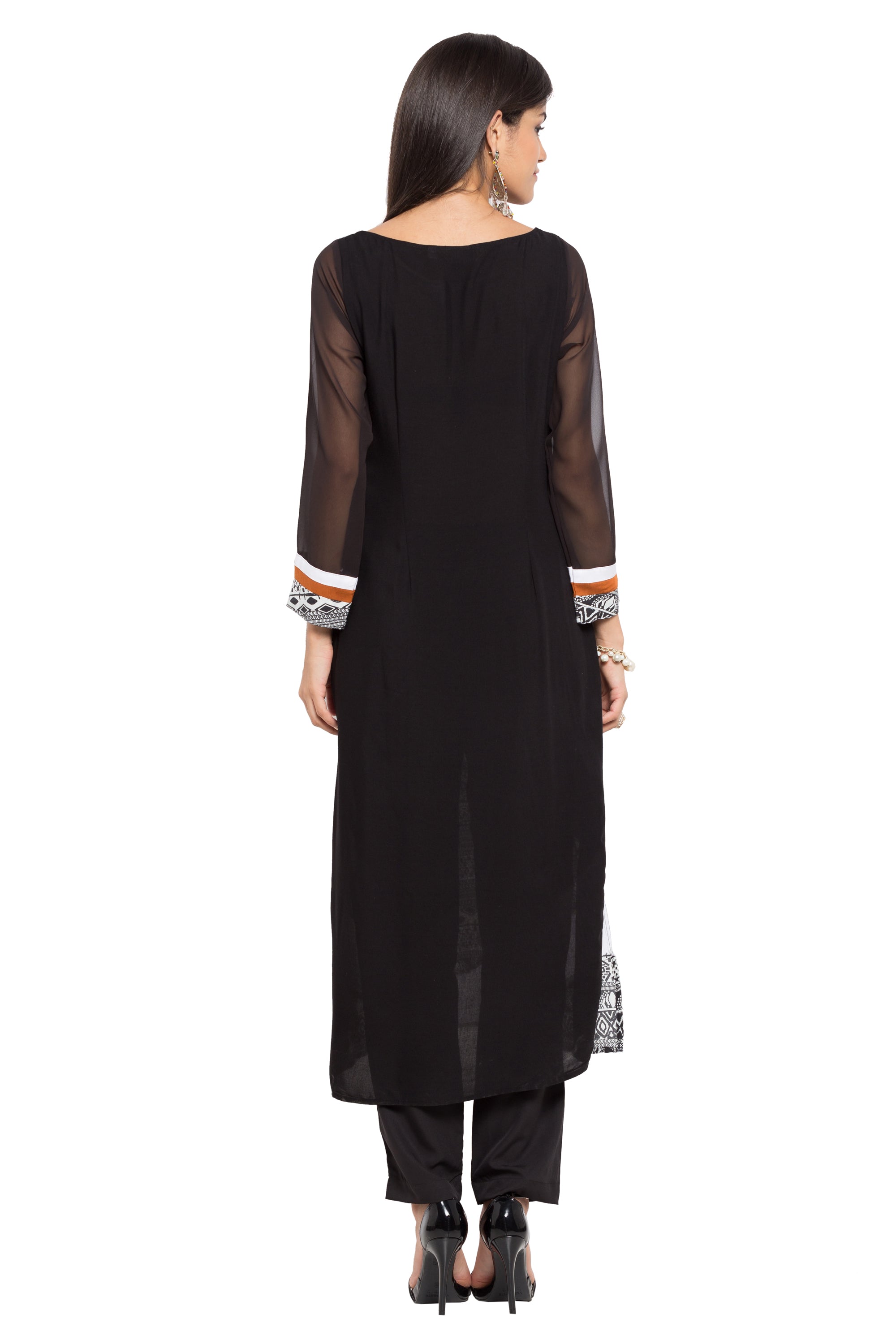 Blended Cotton Straight Kurti Top In Black