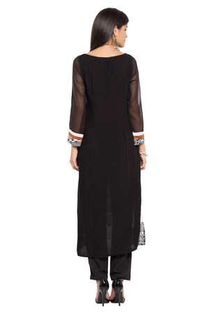 Blended Cotton Straight Kurti Top In Black