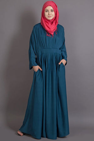 Buy Polycrepe Solid Abaya in Teal