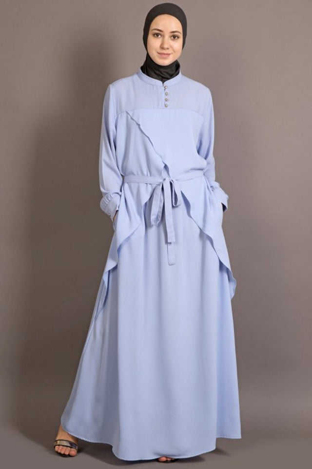 Buy Polycrepe Solid Abaya in Sky Blue