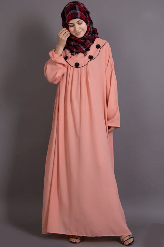 Buy Polyester Solid Abaya in Peach