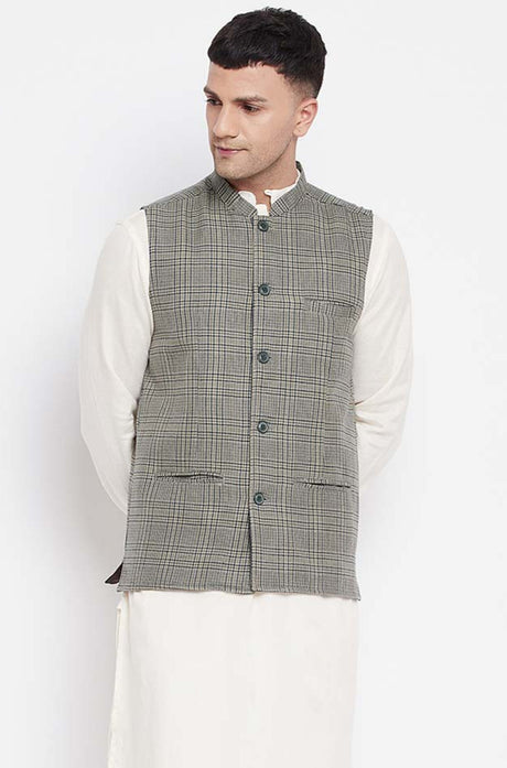 Buy Men's Multi Merino Checks Nehru jacket Online - KARMAPLACE