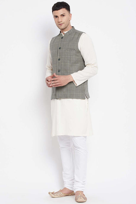 Buy Men's Multi Merino Checks Nehru jacket Online - KARMAPLACE