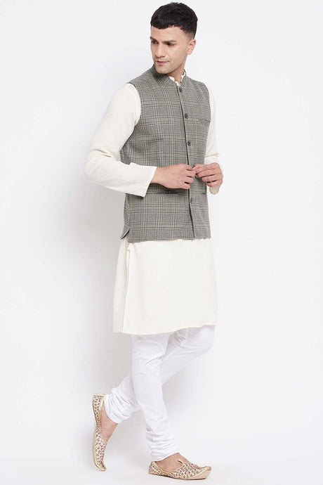 Buy Men's Multi Merino Checks Nehru jacket Online - KARMAPLACE
