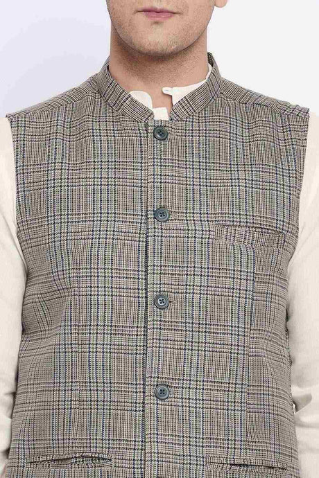 Buy Men's Multi Merino Checks Nehru jacket Online - KARMAPLACE