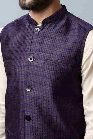 Buy Men's Blue Banarasi Checks Nehru jacket Online - KARMAPLACE
