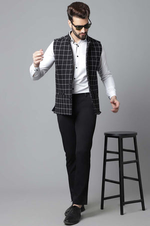 Buy Men's Black Merino Solid Waistcoat Online - KARMAPLACE