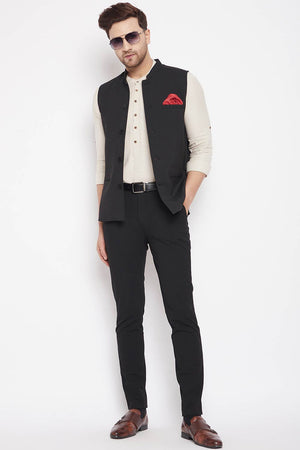Buy Men's Merino Solid Nehru Jacket in Black