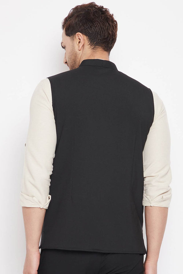 Buy Men's Merino Solid Nehru Jacket in Black