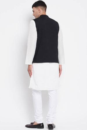 Buy Men's Merino Moon and Star Embroidery Nehru Jacket in Black - Zoom in