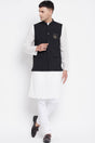Buy Men's Merino Moon and Star Embroidery Nehru Jacket in Black