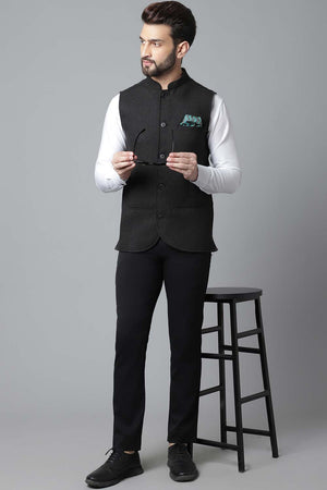 Buy Men's Black Wool Textured Waistcoat Online - KARMAPLACE
