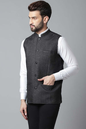 Buy Men's Black Wool Textured Waistcoat Online - KARMAPLACE