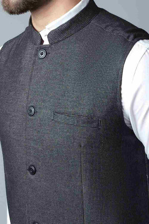 Buy Men's Black Wool Textured Waistcoat Online - KARMAPLACE