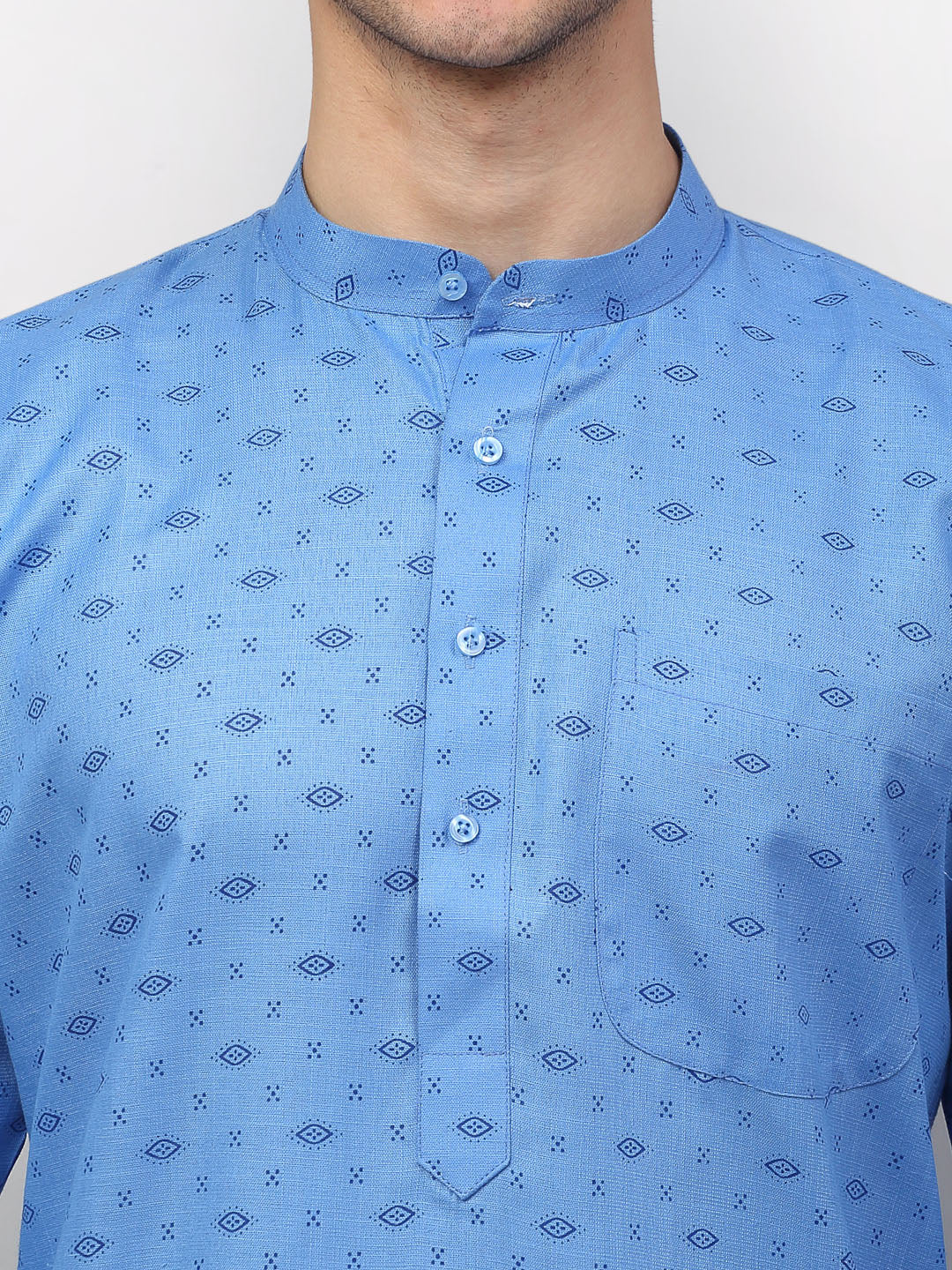 Men's Blue Cotton Printed Kurta Top