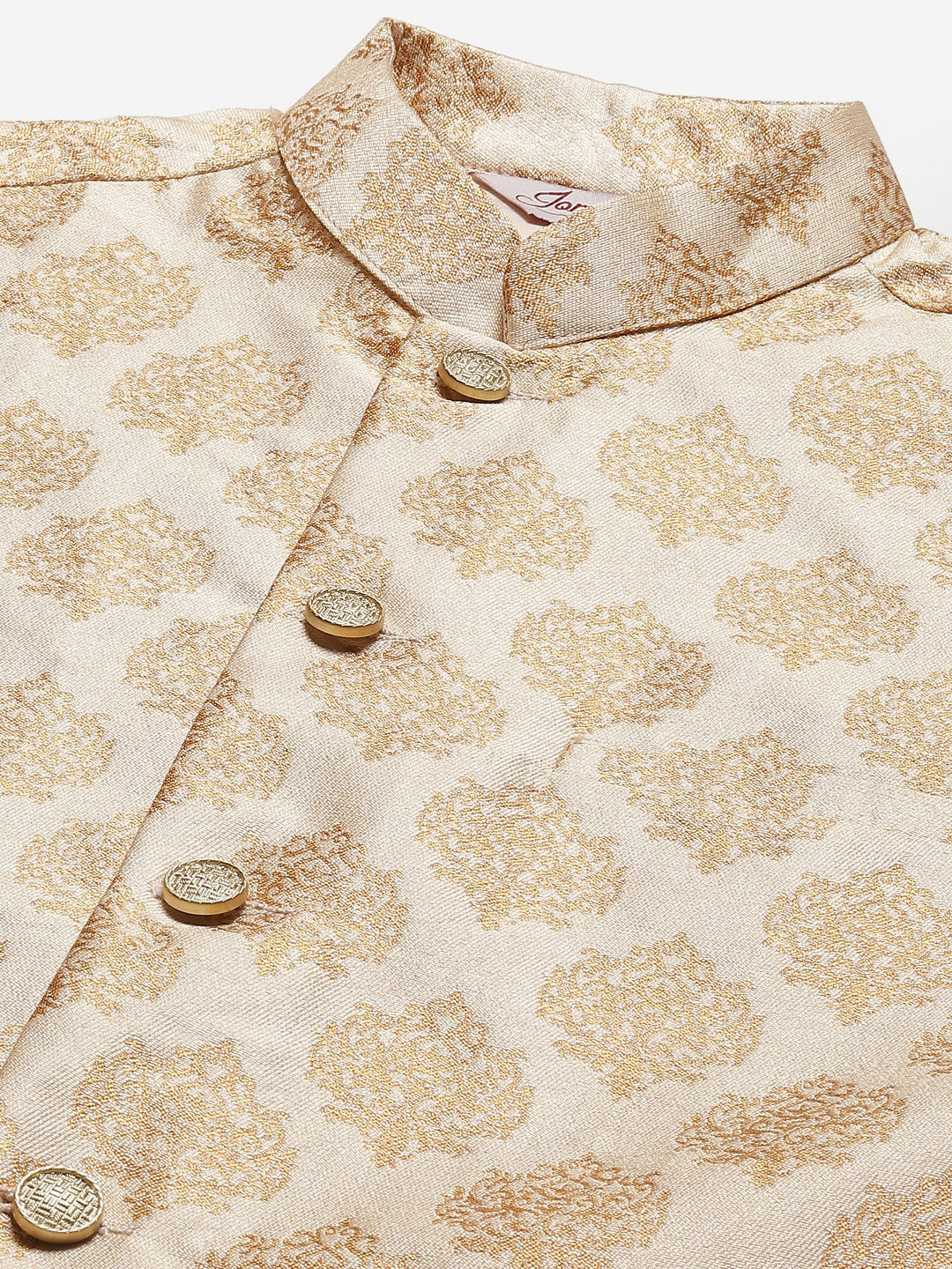 Men's Cream Jacquard Silk Woven Design Nehru Jacket (JOWC_4032Cream)