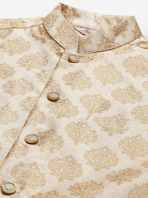 Men's Cream Jacquard Silk Woven Design Nehru Jacket (JOWC_4032Cream)