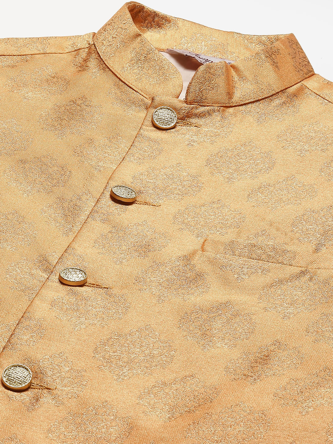Men's Peach Jacquard Silk Woven Design Nehru Jacket (JOWC_4032Peach)