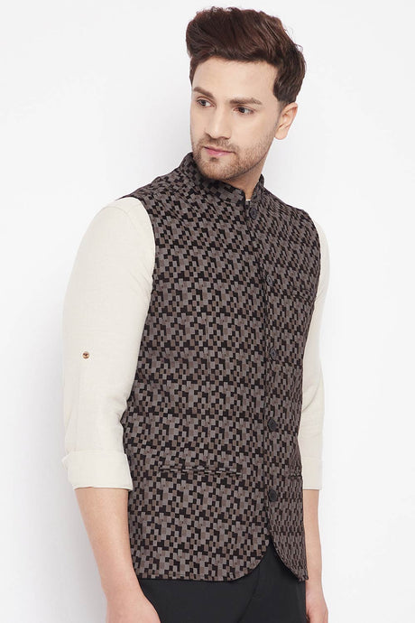 Buy Men's Merino Stripes Nehru Jacket in Black