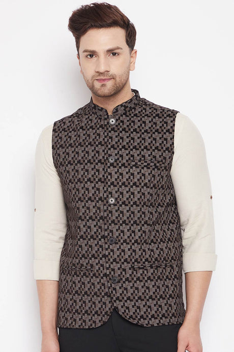 Buy Men's Merino Stripes Nehru Jacket in Black